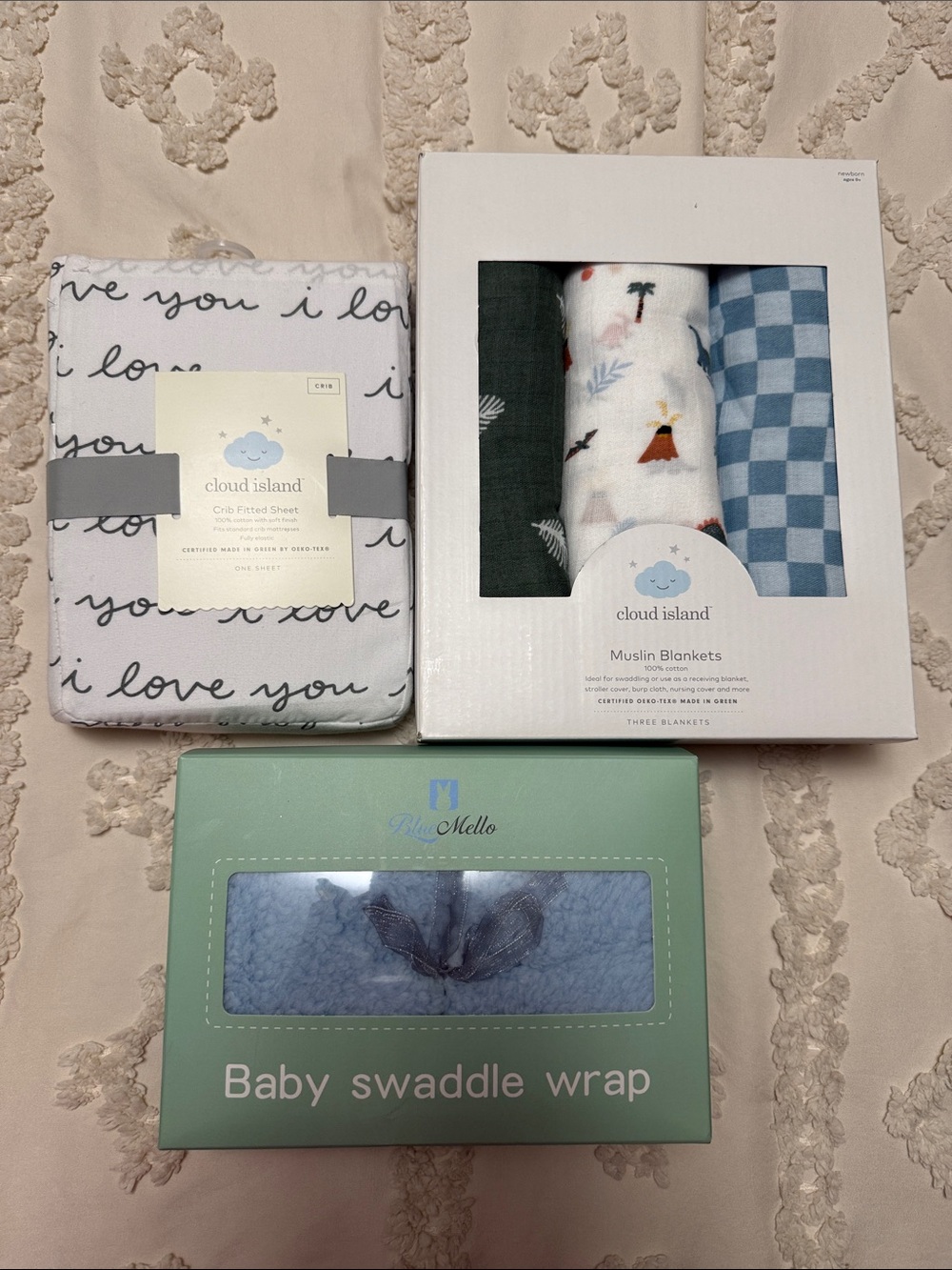 Cloud Island Baby Muslin Blanket & Crib Fitted Sheet Set - Blue, White, Green